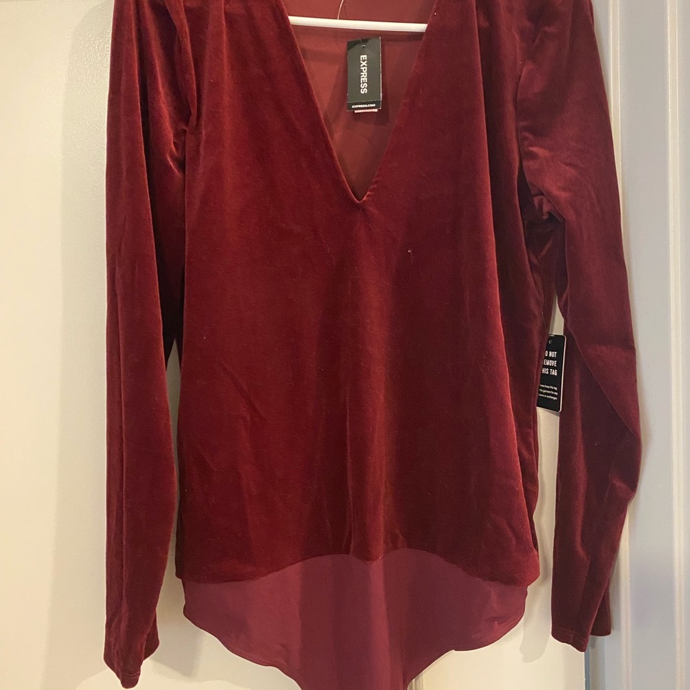 Express Red Asymmetrical Long Sleeve Blouse
